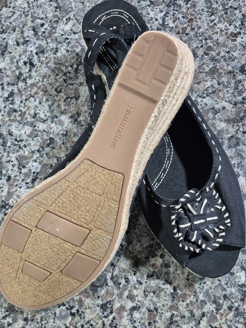 Naturalizer Black Canvas Espadrille Wedges with Knot Accent